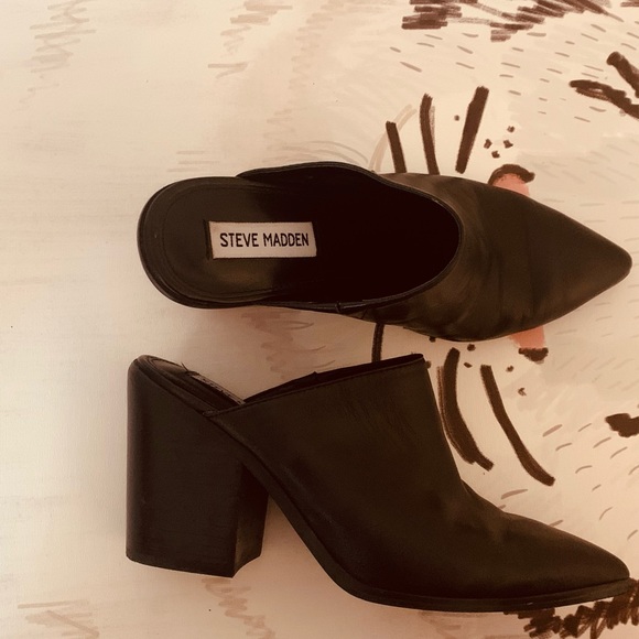 Black Leather Steve Madden Mule Size 8 - Picture 2 of 8